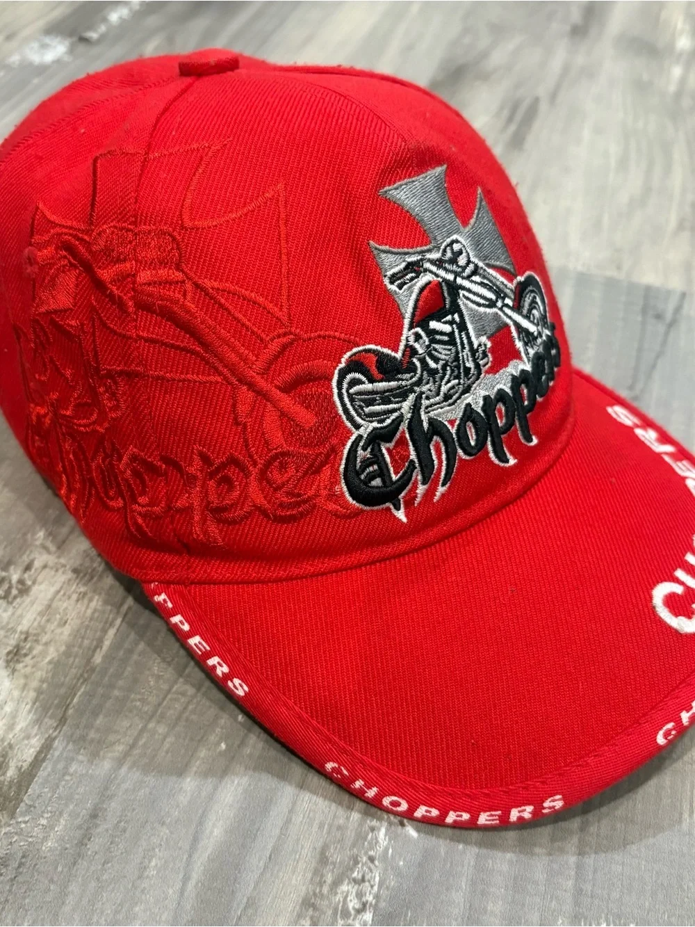 Vintage Choppers Biker Cross Logo Bright Red Baseball Cap Adj Motorcycle
